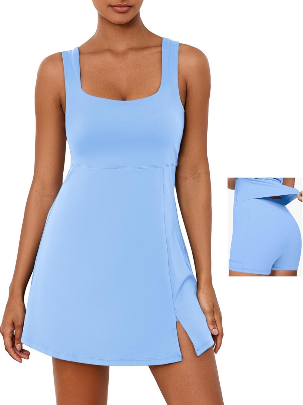 Light Blue Scoop Neck Active Skater Dress